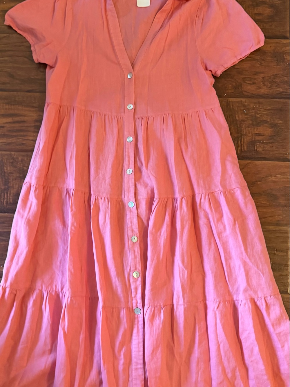 Zara Coral Pink Tiered Button-Front Dress